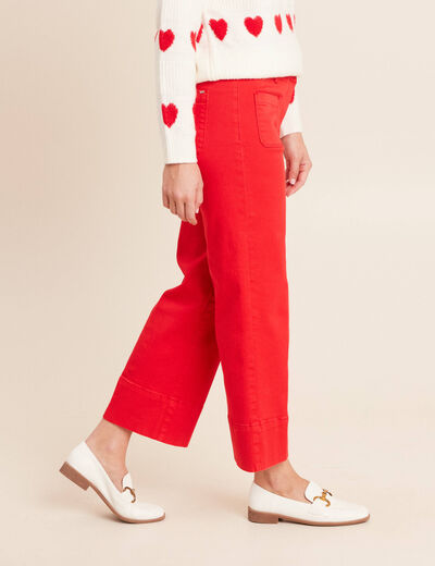 Pantalon droit 7/8&egrave;me taille standard rouge fluo femme