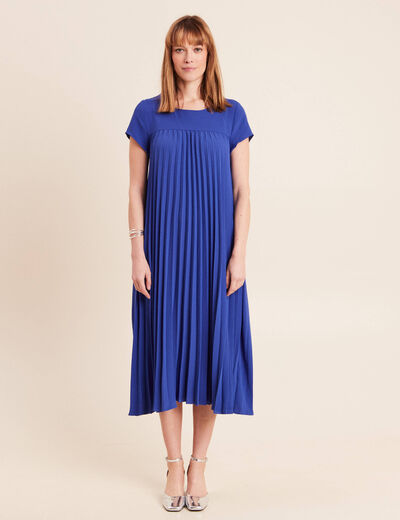 Robe longue &eacute;vas&eacute;e manches courtes bleu fonc&eacute; femme