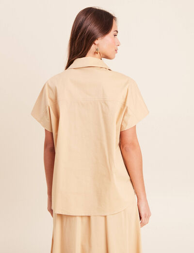 Blouse ample col chemise manches courtes beige femme