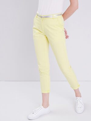 Pantalon chino droit jaune pastel femme