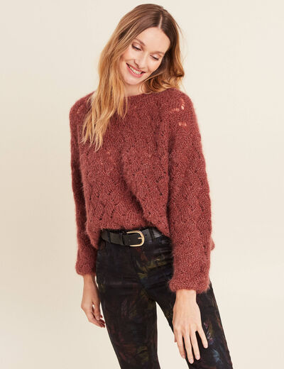 Pull manches longues ajouré couleur cuivre femme