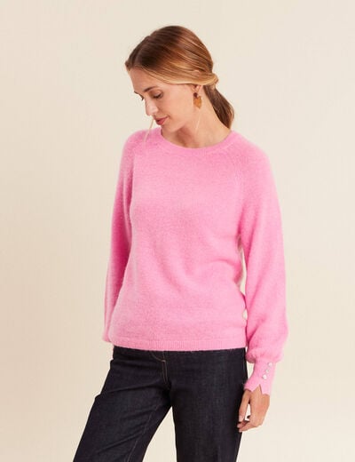 Pull col rond manches longues rose femme