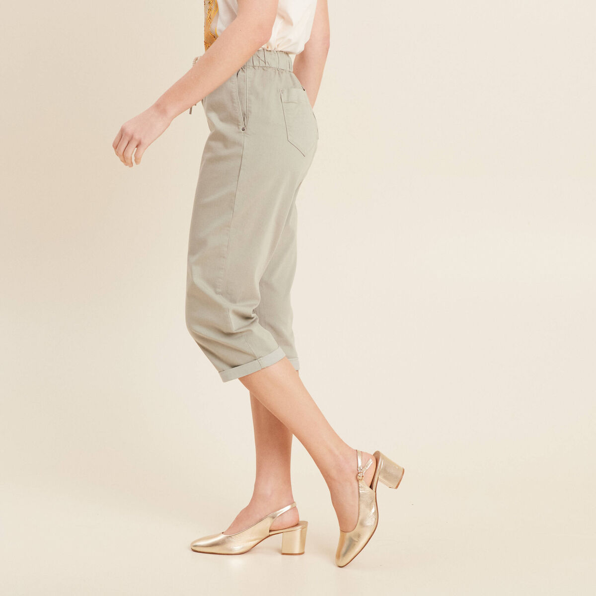 Pantacourt coupe mom large vert clair femme
