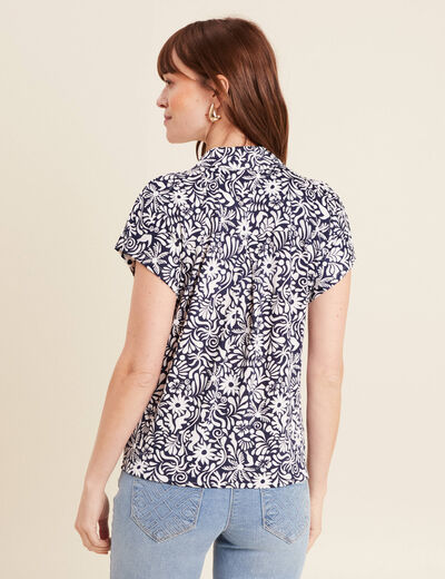 Blouse manches courtes nou&eacute;e bleu femme