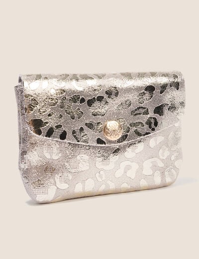 Porte-monnaie en cro&ucirc;te de cuir gris femme