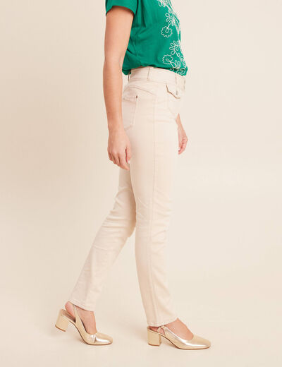 Jean ajust&eacute; taille haute longue ivoire femme