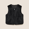 Veste sans manches sans col marron fonc&eacute; noir femme