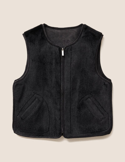 Veste sans manches sans col marron fonc&eacute; noir femme