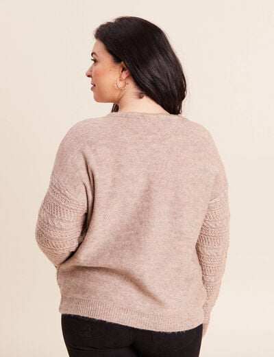 Pull col V manches longues taupe femme