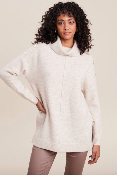Pull long manches longues beige femme