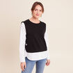T-shirt 2 en 1 col rond manches longues noir femme
