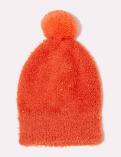Lot bonnet et écharpe orange foncé femme