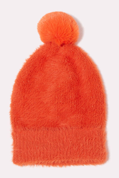 Lot bonnet et écharpe orange foncé femme