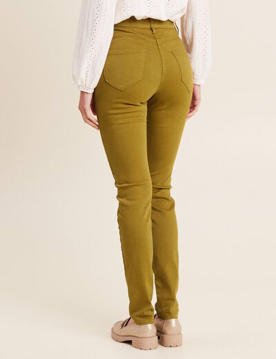 Jean magique L'Unique coupe ajust&eacute;e vert olive femme