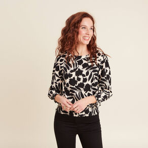 Blouse manches 3/4 noir femme