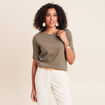 T-shirt ajust&eacute; col rond manches coudes vert kaki femme
