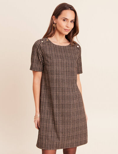 Robe droite courte en maille col rond noir femme