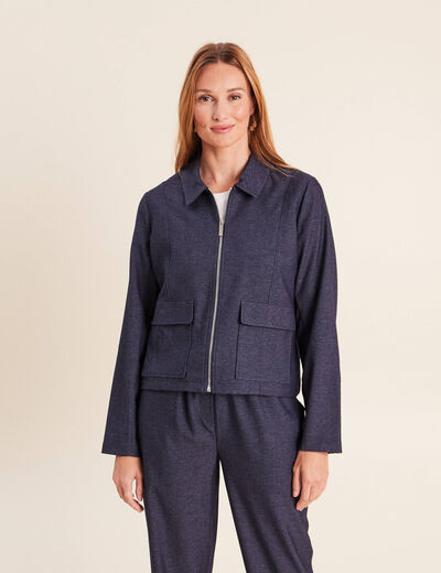 Veste courte droite en jean doubl&eacute;e denim brut femme