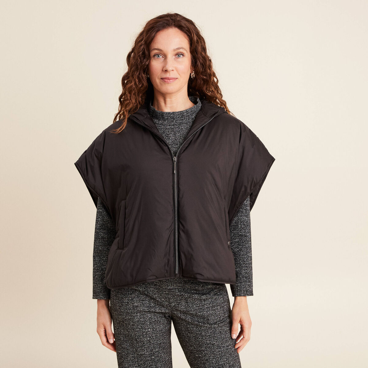 Poncho coupe ample noir femme
