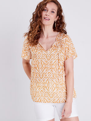 Blouse manches courtes jaune fonce femme