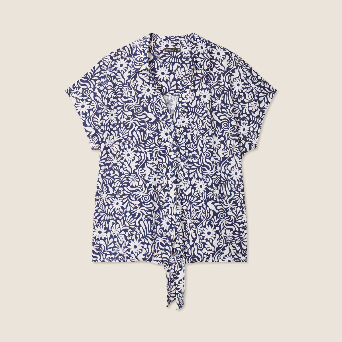 Blouse manches courtes nouée bleu femme