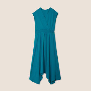 Robe évasée taille smockée vert femme