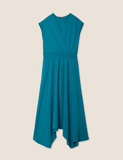 Robe évasée taille smockée vert femme