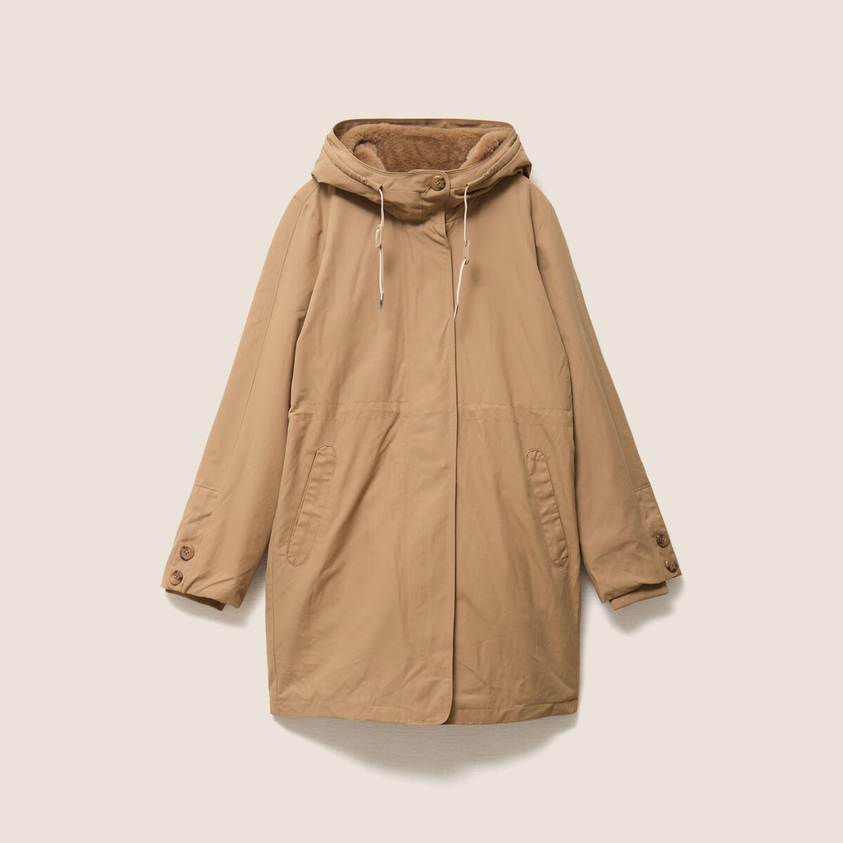 Parka &agrave; capuche taille ajustable taupe femme
