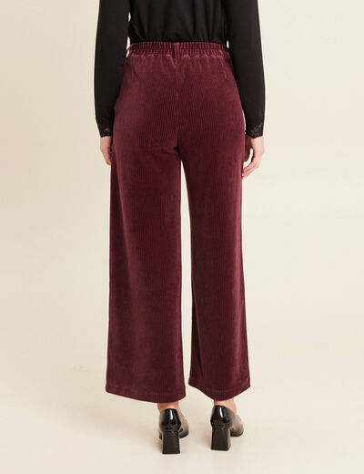 Pantalon large velours bordeaux femme