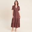 Robe &eacute;vas&eacute;e col v doubl&eacute;e marron fonc&eacute; femme