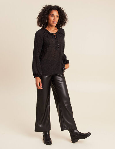 Blouse fluide col v manches longues noir femme