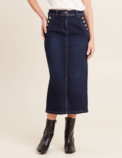 Jupe longue droite en jean denim brut femme