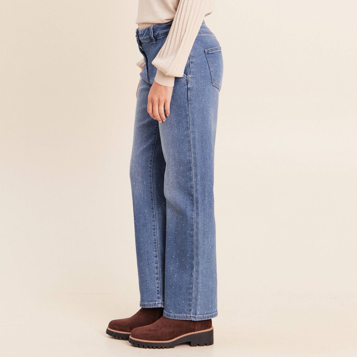 Jean avec strass denim stone femme