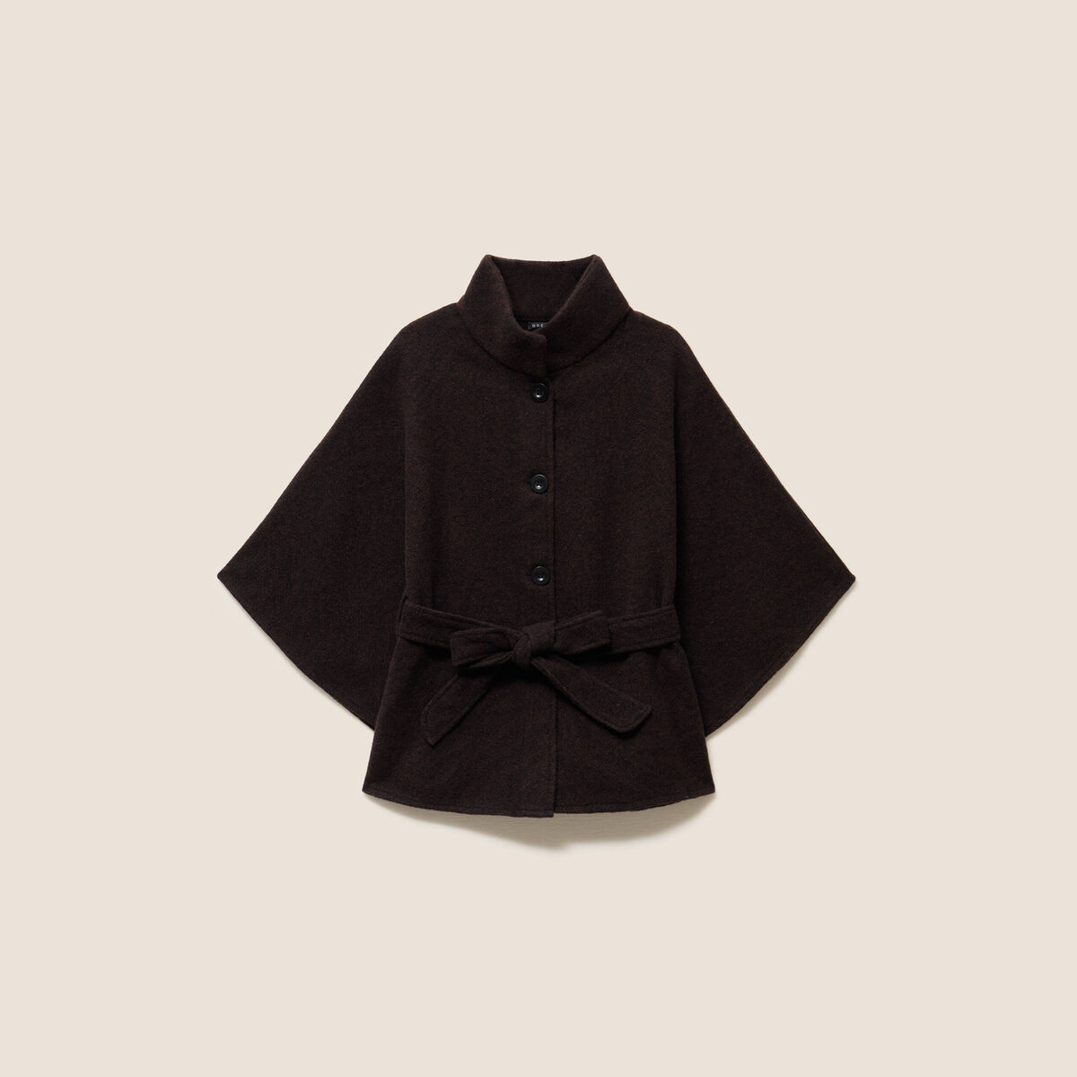 Poncho ceintur&eacute; en polyester recycl&eacute; marron fonc&eacute; femme