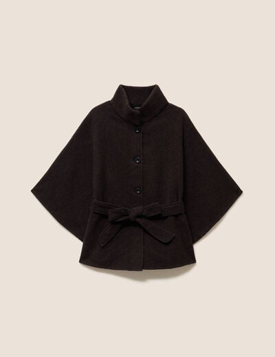 Poncho ceintur&eacute; en polyester recycl&eacute; marron fonc&eacute; femme