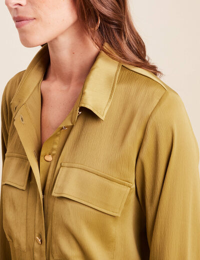 Chemise droite mi-longue fluide vert olive femme
