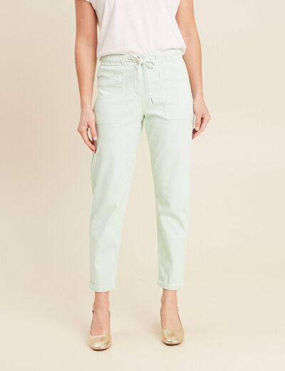 Pantalon coupe droite à coulisse vert clair femme