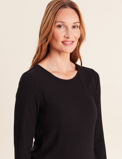 T-shirt ajust&eacute; col rond manches longues noir femme