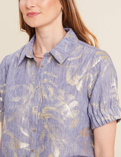 Chemise droite courte manches courtes bleu lavande femme