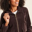 Blouson droit velours manches longues marron fonc&eacute; femme