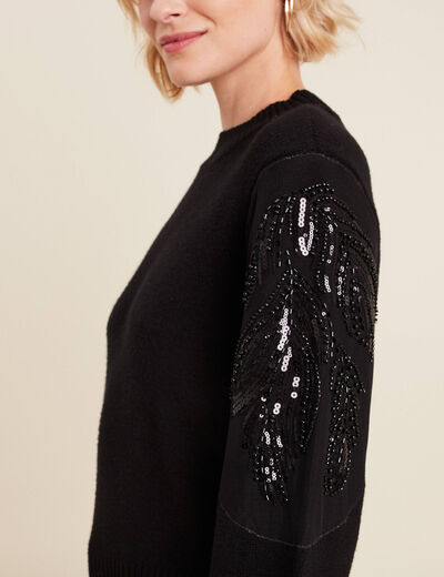Pull manches longues sequins noir femme