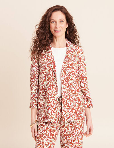 Veste longue droite col tailleur orange femme
