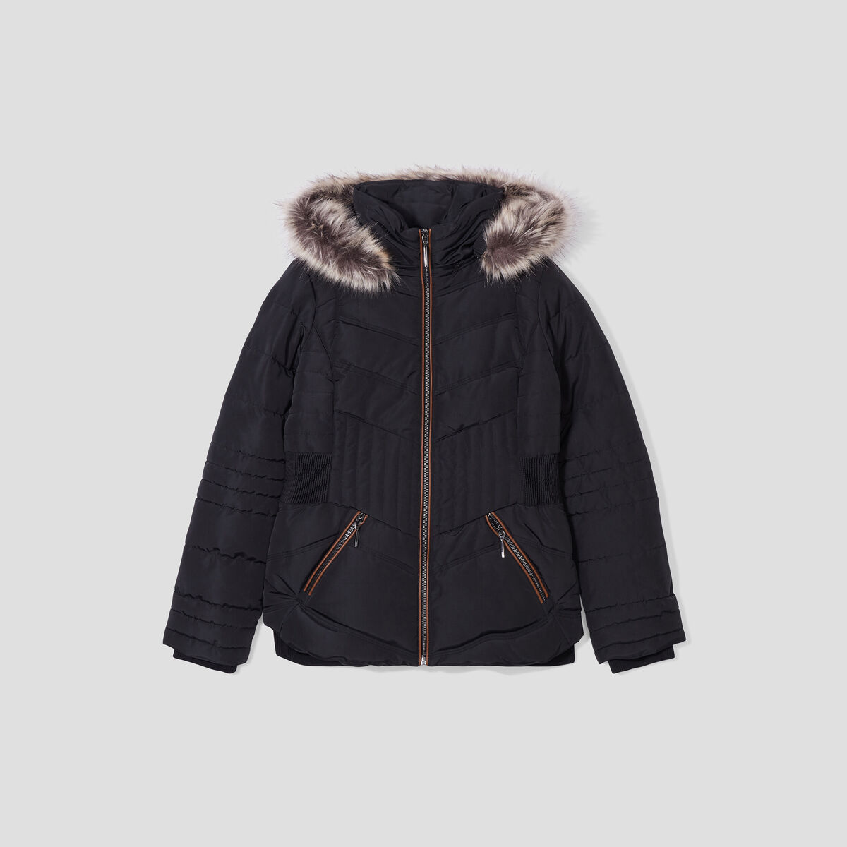 Doudoune droite déperlante à capuche noir femme