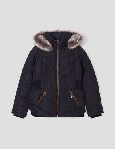 Doudoune droite déperlante à capuche noir femme