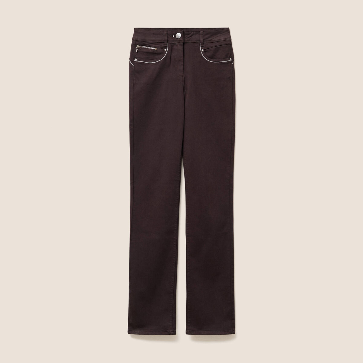 Pantalon droit taille haute marron fonc&eacute; femme