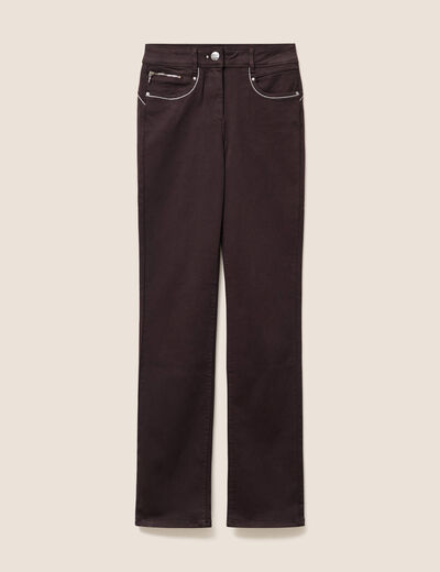 Pantalon droit taille haute marron fonc&eacute; femme