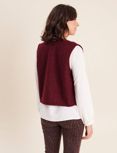 Gilet sans manches bouclette poches bordeaux femme