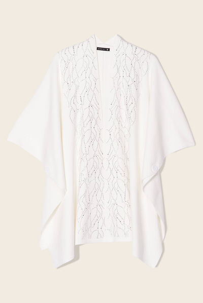 Poncho avec strass ecru femme