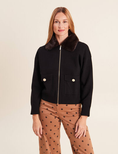 Gilet doubl&eacute; col chemise noir femme