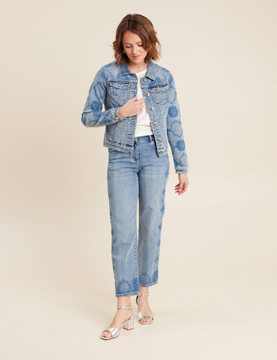 Veste en jean brodée denim double stone femme